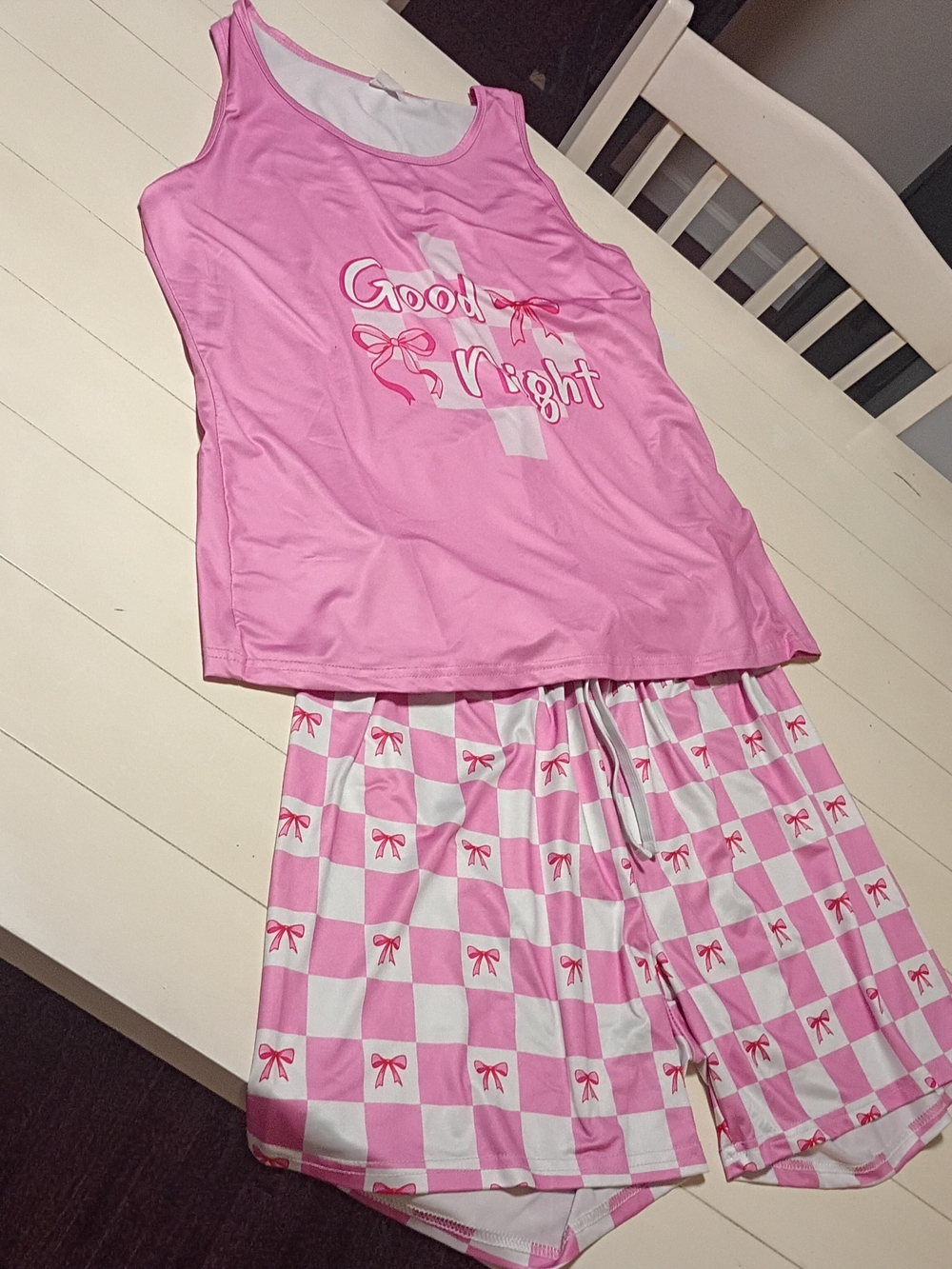 Pink Coquette Aesthetic 'Good Night' Tank Top and Shorts Pajama Set